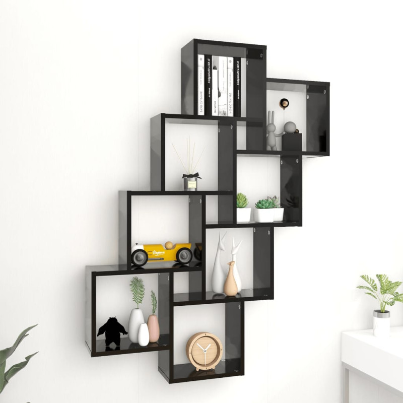 Produktbild för Vägghylla kubformad svart 90x15x119 cm konstruerat trä