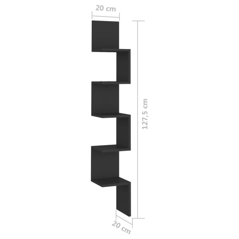 Produktbild för Vägghylla hörn svart 20x20x127,5 cm konstruerat trä