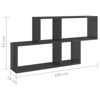 Miniatyr av produktbild för Vägghylla grå högglans 100x18x53 cm konstruerat trä