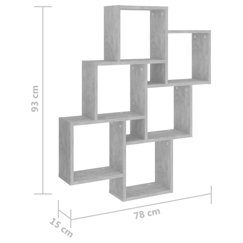 Produktbild för Vägghylla kubformad betonggrå 78x15x93 cm konstruerat trä