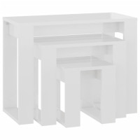 Miniatyr av produktbild för Satsbord 3 st vit högglans konstruerat trä