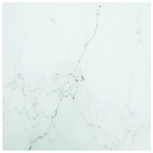 vidaXL Bordsskiva vit 30x30 cm 6 mm härdat glas med marmortextur