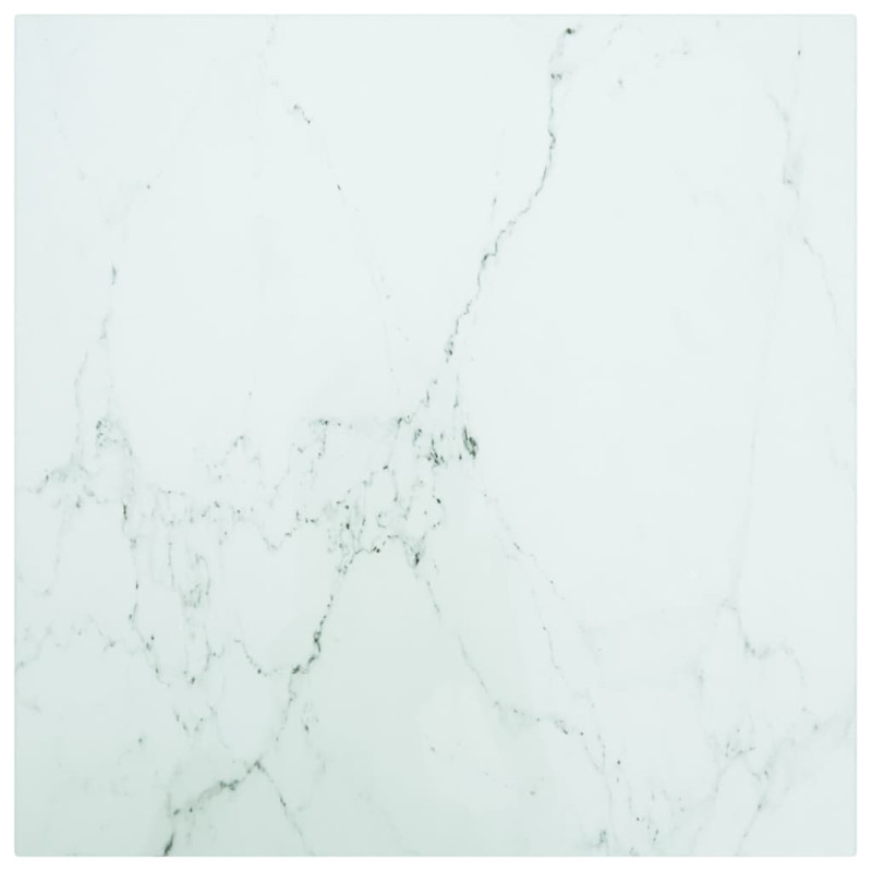 Produktbild för Bordsskiva vit 50x50 cm 6 mm härdat glas med marmortextur