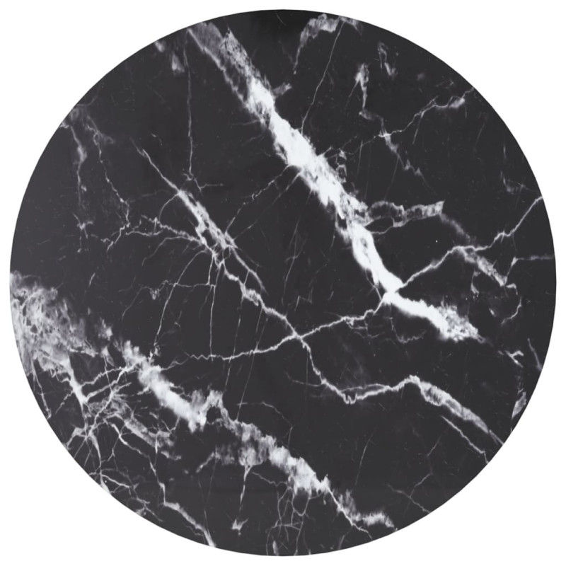Produktbild för Bordsskiva svart Ø70x0,8 cm härdat glas med marmortextur