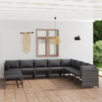Produktbild för Loungegrupp för trädgården med dynor 11 delar konstrotting grå