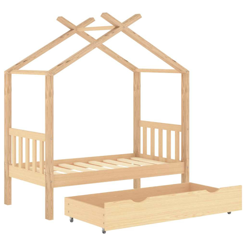 Produktbild för Barnsäng med låda massiv furu 70x140 cm
