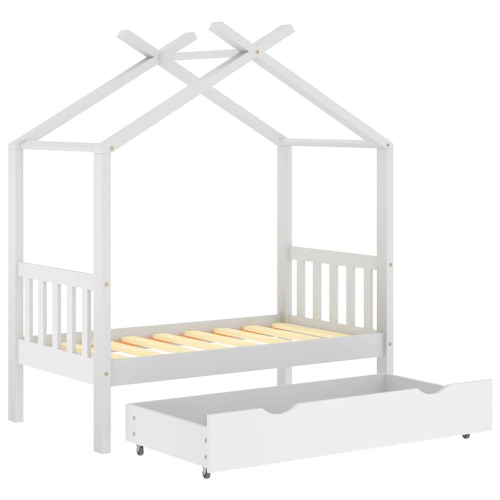 Produktbild för Barnsäng med låda vit massiv furu 70x140 cm