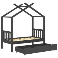 Produktbild för Barnsäng med låda mörkgrå massiv furu 70x140 cm