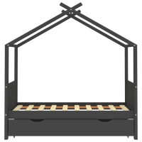Produktbild för Barnsäng med låda mörkgrå massiv furu 80x160 cm