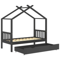 Produktbild för Barnsäng med låda mörkgrå massiv furu 80x160 cm