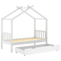 Produktbild för Barnsäng med låda vit massiv furu 80x160 cm