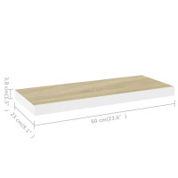 Produktbild för Svävande vägghylla ek och vit 60x23,5x3,8 cm MDF