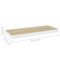 Produktbild för Svävande vägghyllor 2 st ek och vit 60x23,5x3,8 cm MDF