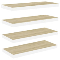 Produktbild för Svävande vägghyllor 4 st ek och vit 60x23,5x3,8 cm MDF