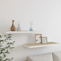 Produktbild för Svävande vägghyllor 2 st ek och vit 80x23,5x3,8 cm MDF