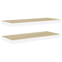 Produktbild för Svävande vägghyllor 2 st ek och vit 80x23,5x3,8 cm MDF