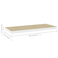 Produktbild för Svävande vägghyllor 4 st ek och vit 80x23,5x3,8 cm MDF
