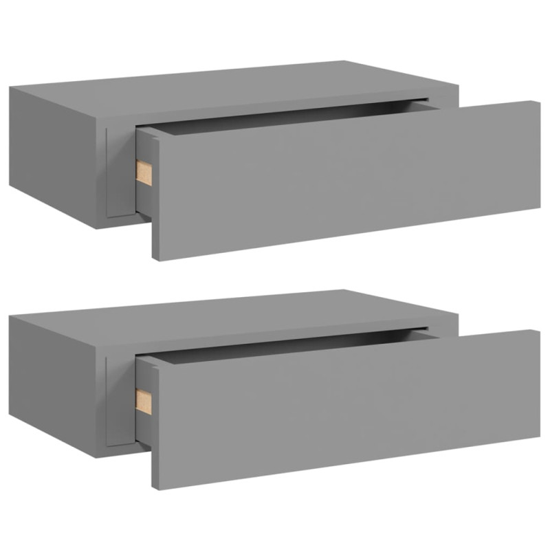 Produktbild för Väggmonterade lådor grå 2 st 40x23,5x10 cm MDF