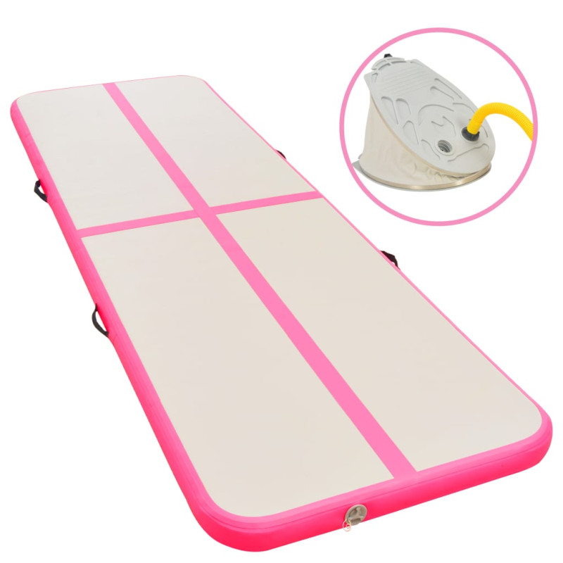 Produktbild för Uppblåsbar gymnastikmatta med pump 400x100x10 cm PVC rosa