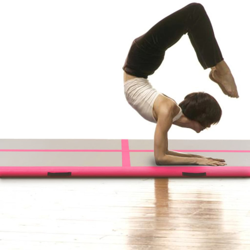 Produktbild för Uppblåsbar gymnastikmatta med pump 400x100x10 cm PVC rosa