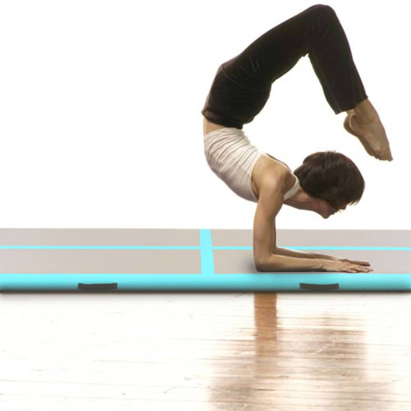 Produktbild för Uppblåsbar gymnastikmatta med pump 400x100x10 cm PVC grön