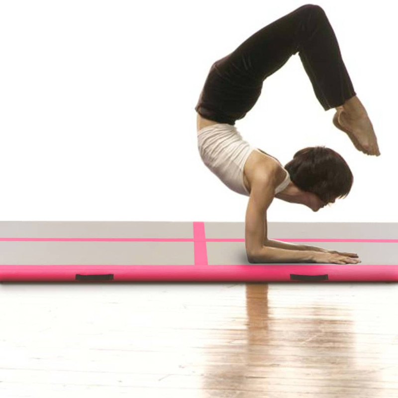 Produktbild för Uppblåsbar gymnastikmatta med pump 500x100x10 cm PVC rosa