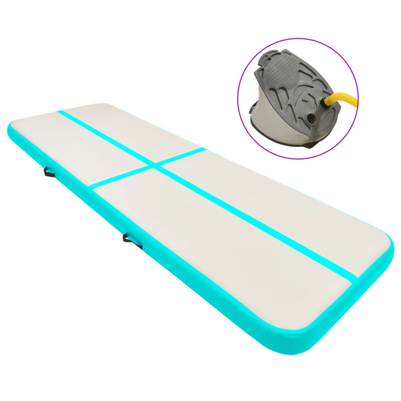 Produktbild för Uppblåsbar gymnastikmatta med pump 400x100x15 cm PVC grön