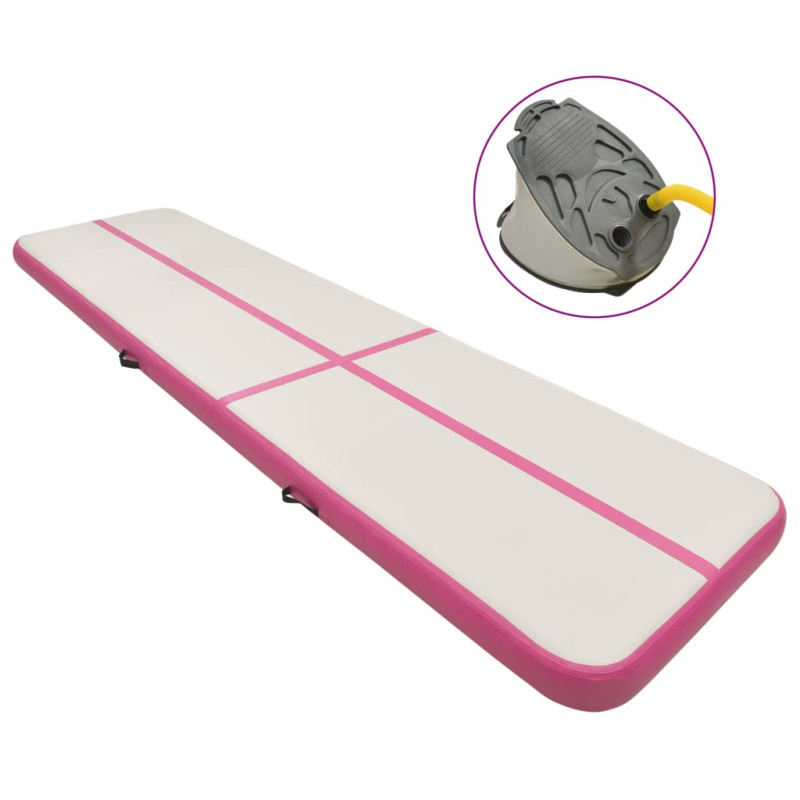 Produktbild för Uppblåsbar gymnastikmatta med pump 600x100x15 cm PVC rosa