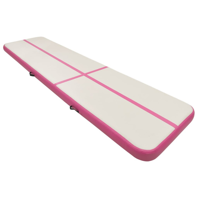 Produktbild för Uppblåsbar gymnastikmatta med pump 800x100x15 cm PVC rosa