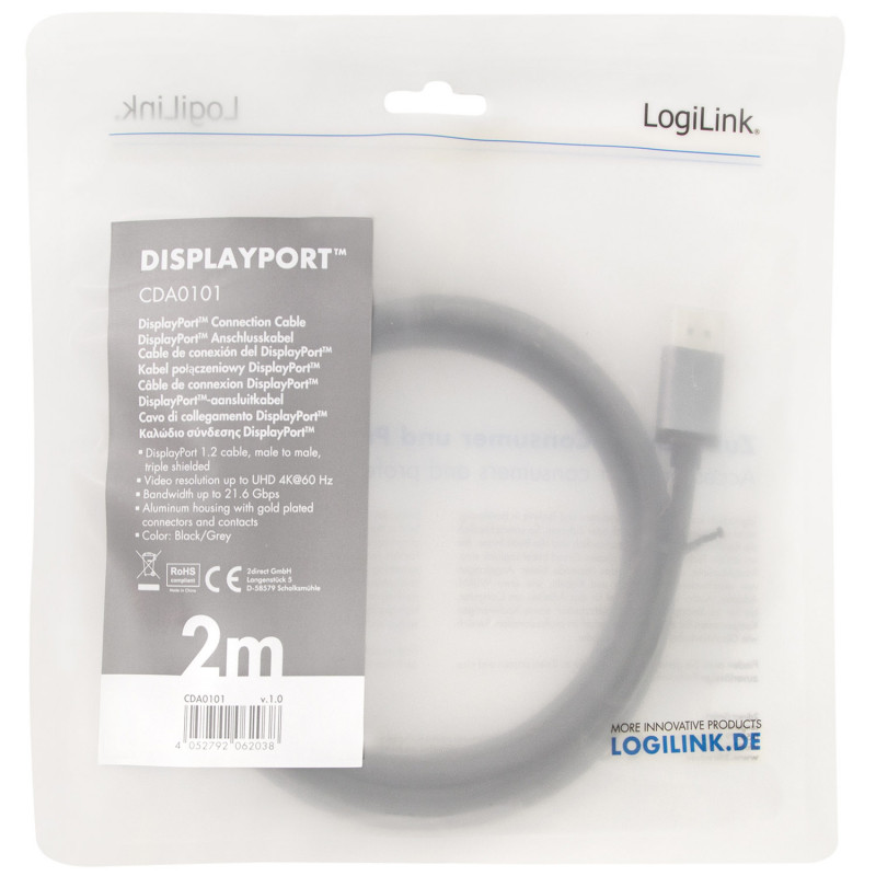 Produktbild för DisplayPort-kabel 4K/60Hz Aluminium 2m