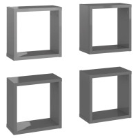 Produktbild för Vägghylla kubformad 4 st grå högglans 30x15x30 cm