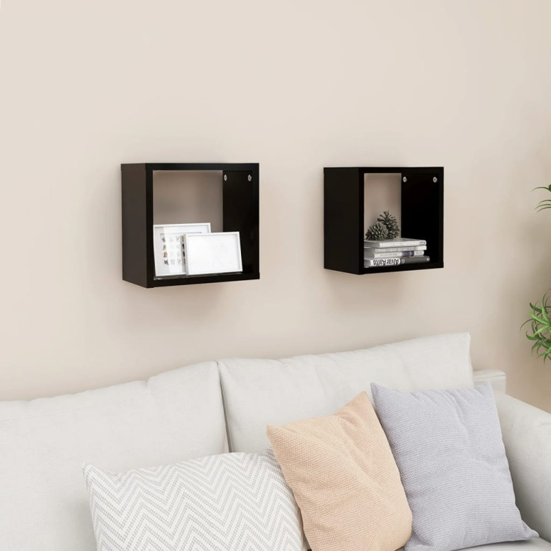 Produktbild för Vägghylla kubformad 2 st svart 26x15x26 cm