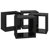 Produktbild för Vägghylla kubformad 4 st svart högglans 22x15x22 cm