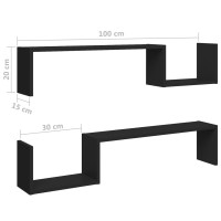 Produktbild för Vägghyllor 2 st svart 100x15x20 cm konstruerat trä