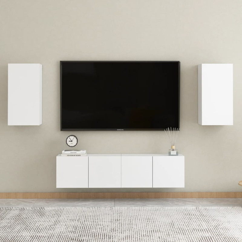 Produktbild för Tv-skåp 4 delar vit konstruerat trä
