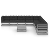 Produktbild för Loungegrupp med dynor 10 delar grå massiv furu
