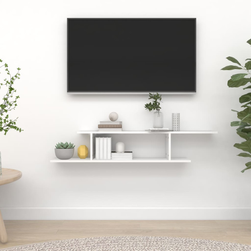 Produktbild för Väggmonterad tv-hylla vit 125x18x23 cm konstruerat trä