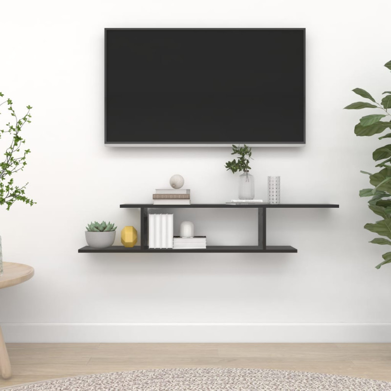 Produktbild för Väggmonterad tv-hylla svart 125x18x23 cm konstruerat trä