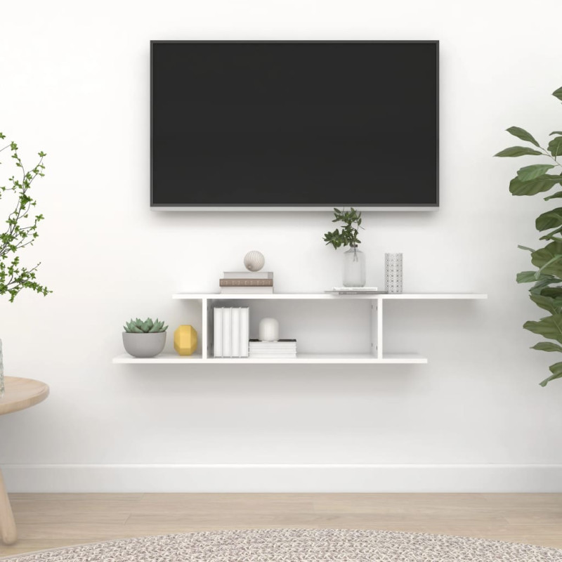 Produktbild för Väggmonterad tv-hylla vit högglans 125x18x23 cm konstruerat trä