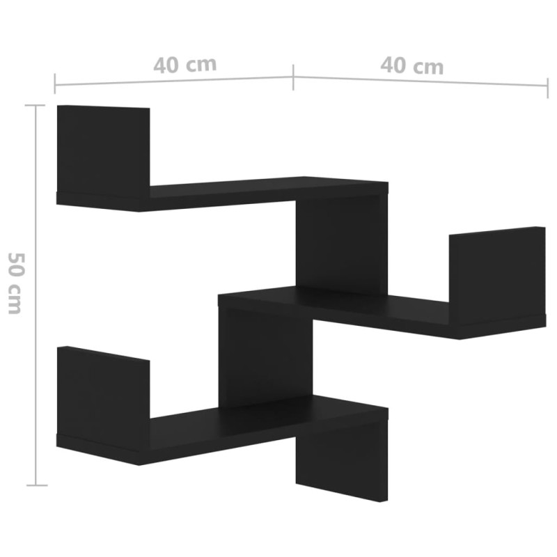 Produktbild för Vägghyllor hörn 2 st svart 40x40x50 cm spånskiva