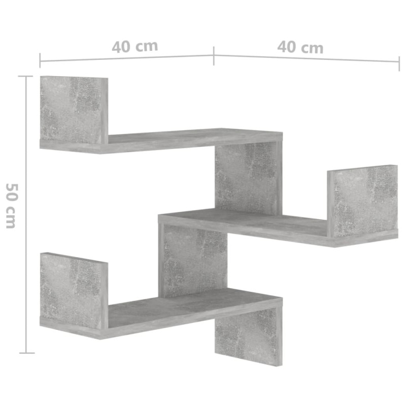 Produktbild för Vägghyllor hörn 2 st betonggrå 40x40x50 cm konstruerat trä