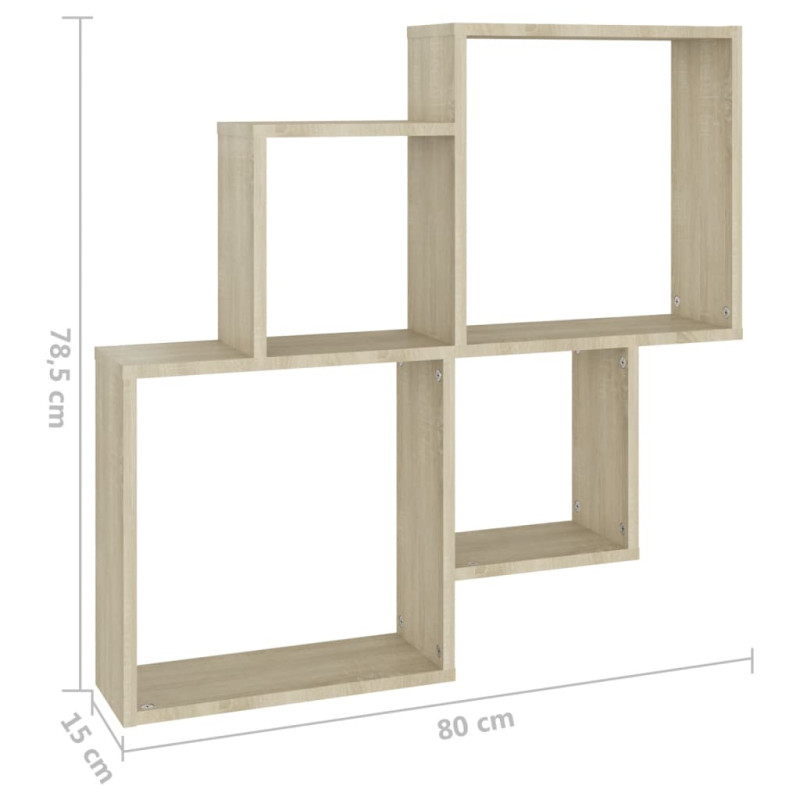 Produktbild för Vägghylla kubformad sonoma-ek 80x15x78,5 cm konstruerat trä