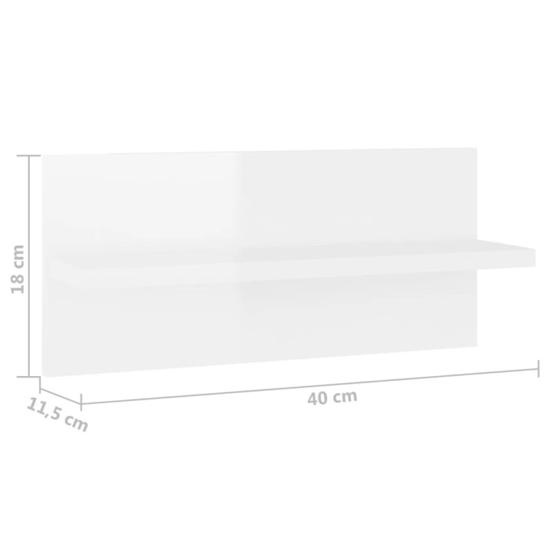 Produktbild för Vägghyllor 2 st vit högglans 40x11,5x18 cm