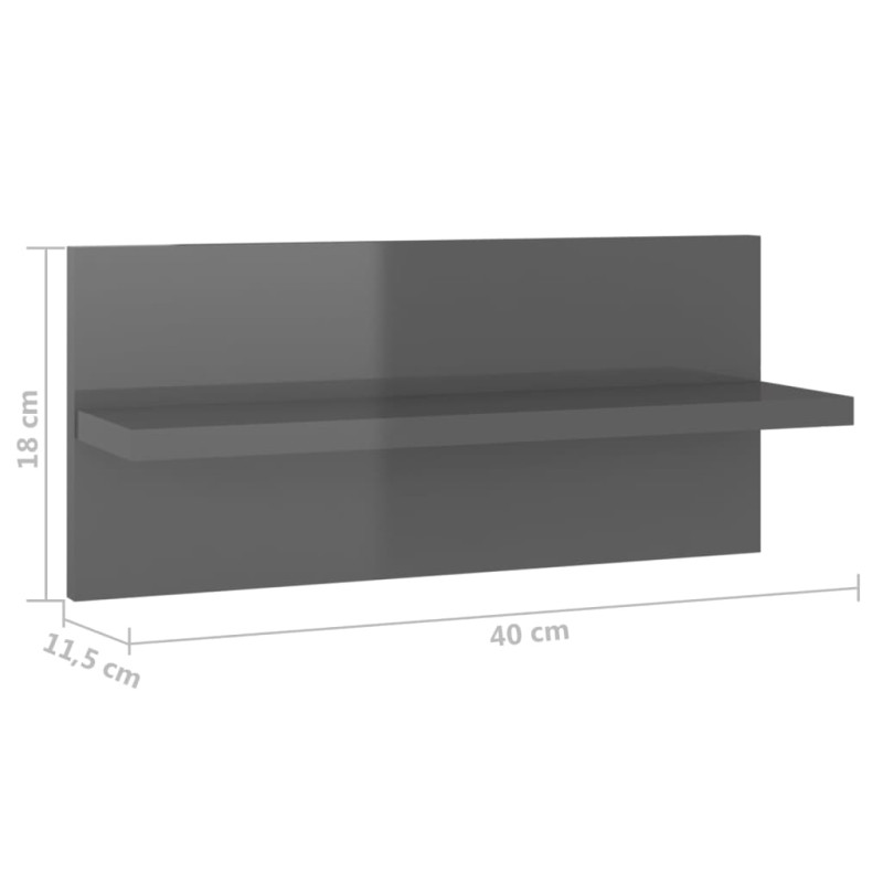 Produktbild för Vägghyllor 2 st grå högglans 40x11,5x18 cm