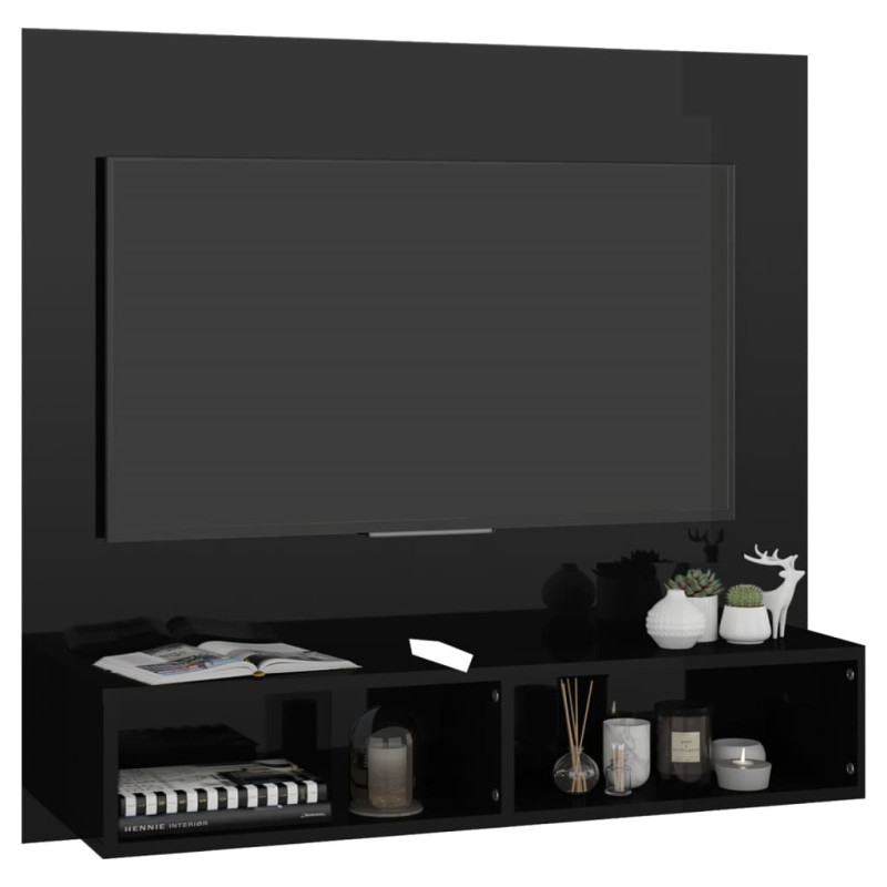 Produktbild för Väggmonterat tv-skåp svart högglans 102x23,5x90 cm spånskiva