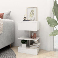 Miniatyr av produktbild för Sängbord vit högglans 40x35x65 cm konstruerat trä