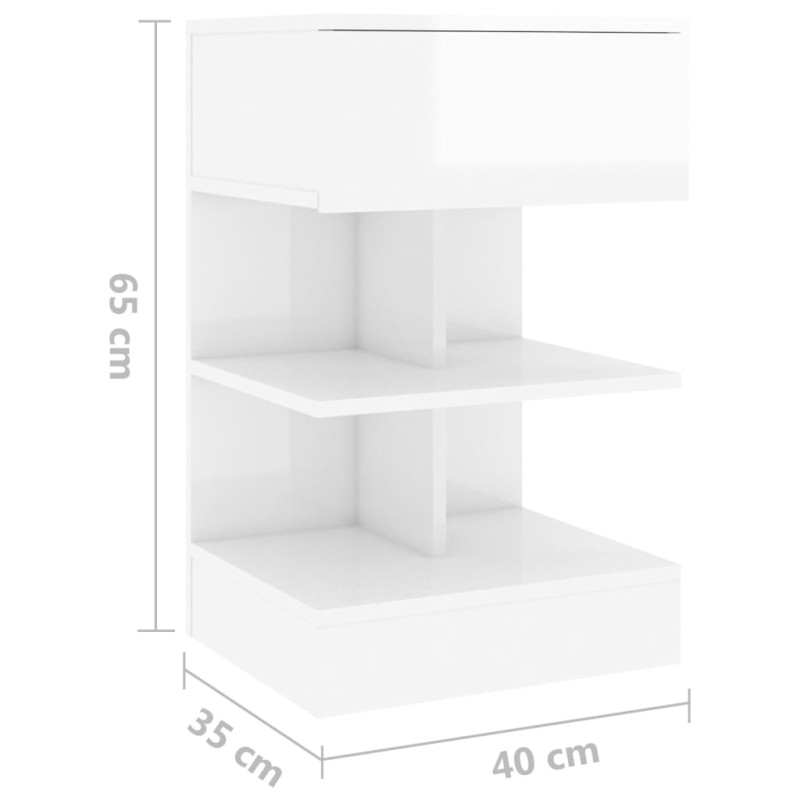 Produktbild för Sängbord vit högglans 40x35x65 cm konstruerat trä