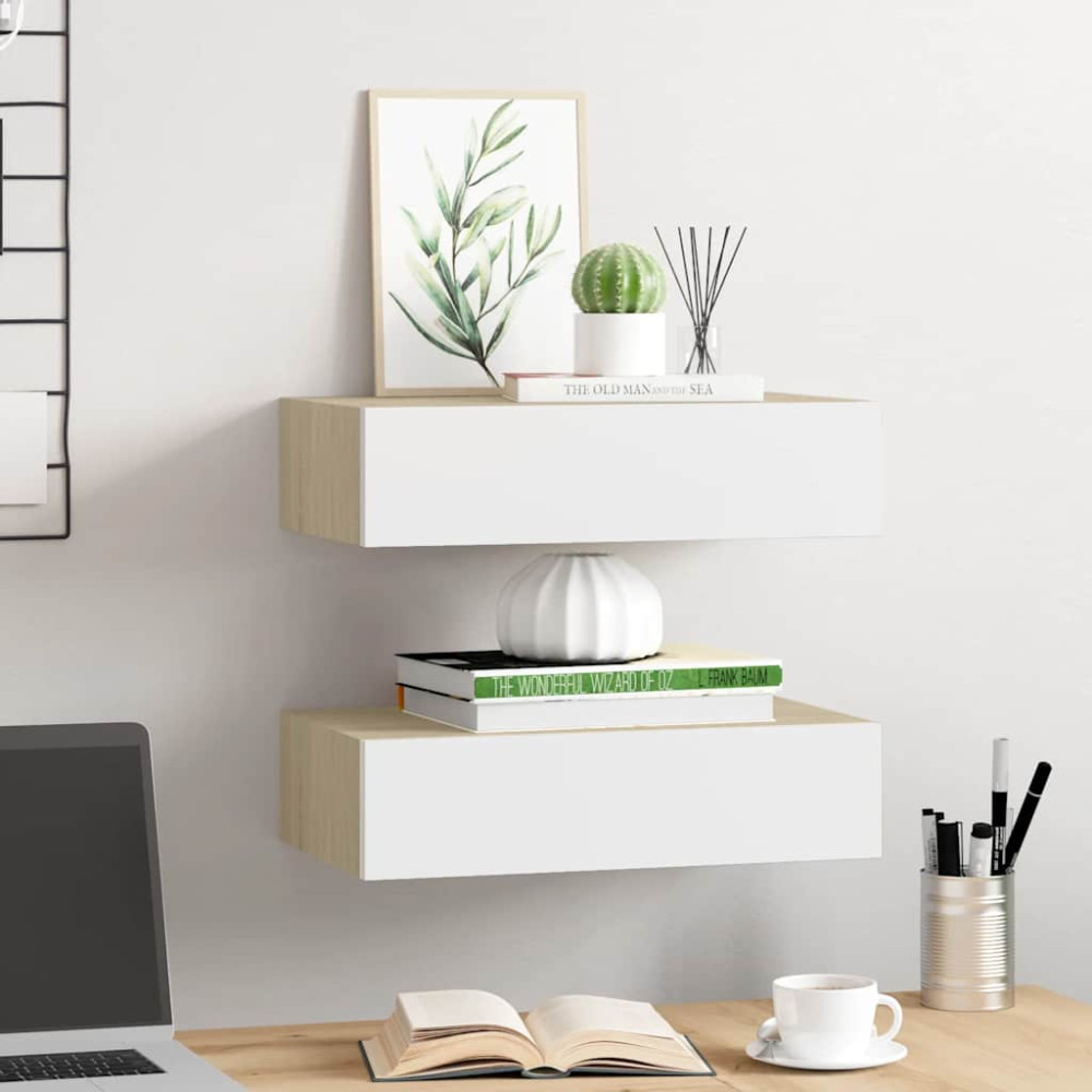 Produktbild för Vägglådor ek och vit 2 st 40x23,5x10 cm MDF