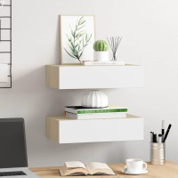 Produktbild för Vägglådor ek och vit 2 st 40x23,5x10 cm MDF
