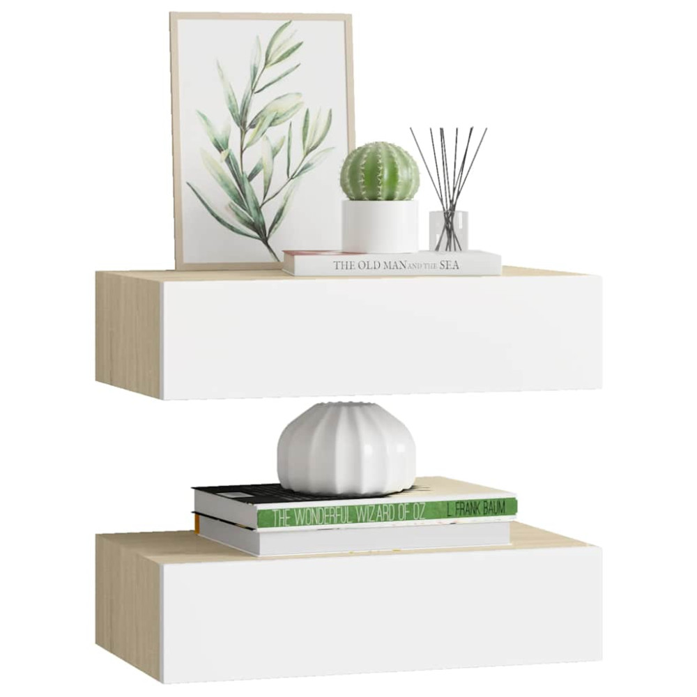 Produktbild för Vägglådor ek och vit 2 st 40x23,5x10 cm MDF